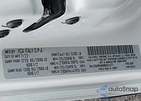 2022 Ram Promaster City Cargo Van z USA, uszkodzony, nr VIN ZFBHRFAB9N6X52427